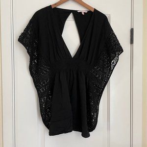 Victorias Secret Top Womens Small Black Lacy Jersey Knit Tunic